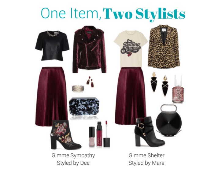 Long Pleated Skirt – One Item, Two Stylists